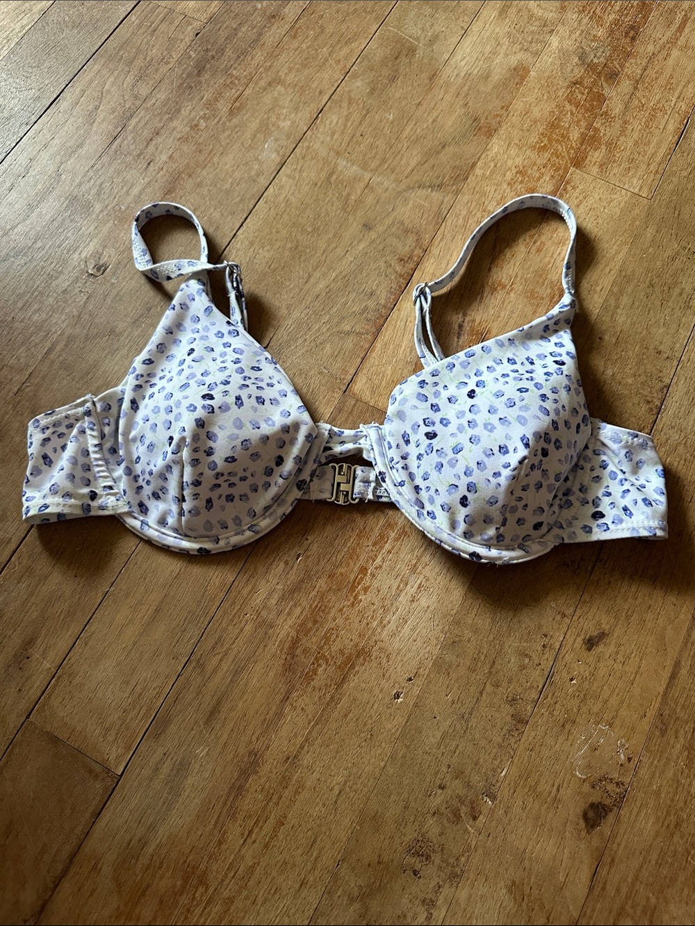 White and Lavender Printed Underwire Bikini Top - Women Swim Bikinis -Size M